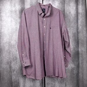 US POLO ASSN Men Size XL 17-17.5 Red‎ Plaid Button Down Long Sleeve Shirt